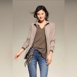 CAbi ruffle bottom jacket in taupe